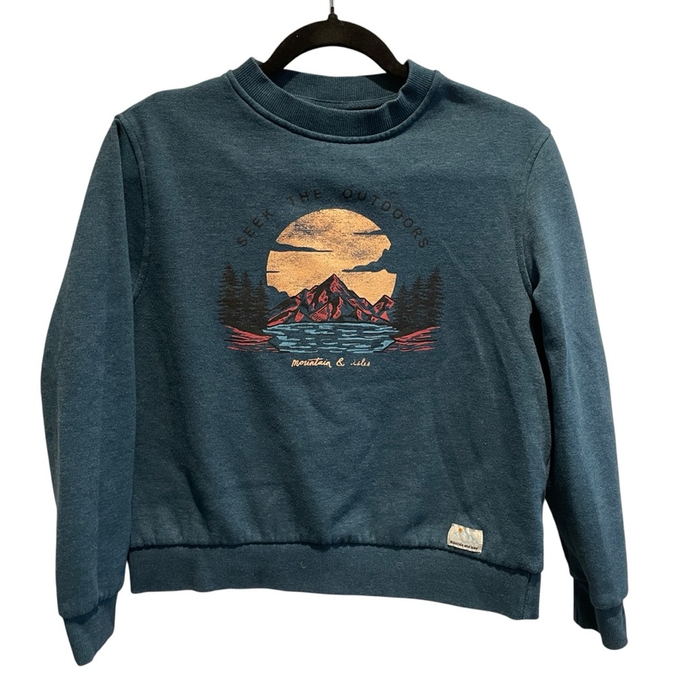 Women’s Mountain & Isles Teal Crewneck Sweatshirt Mountain Sunset Print size S